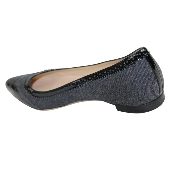 Oscar De La Renta Charcoal Tweed Black Patent Leather Detail Ballet Flats - Picture 4 of 9